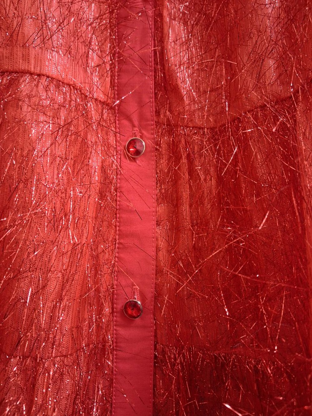 NWOT QUEEN OF SPARKLES Red Tinsel Sequin Poof Sleeve Mini Dress sz M - Picture 7 of 11